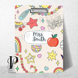 Retro 80's Funky Rainbow Butterly Clipboard Custom Personalized with your Name